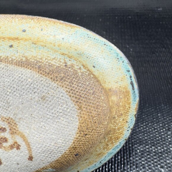 Vintage Hand Made Stoneware Oval Dish Plate Trinket Dish Holder Folk Art Signed - Picture 8 of 13